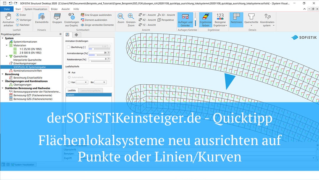 SOFiPLUS(-X) Quicktipp - Flächenlokalsysteme neu ausrichten auf Punkte oder Linien/Kurven
